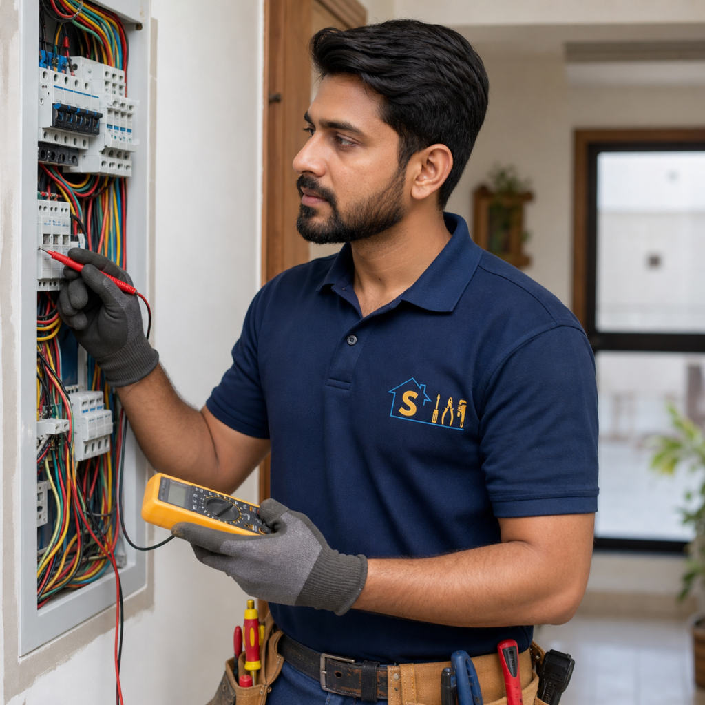 Electrician working on household electrical service